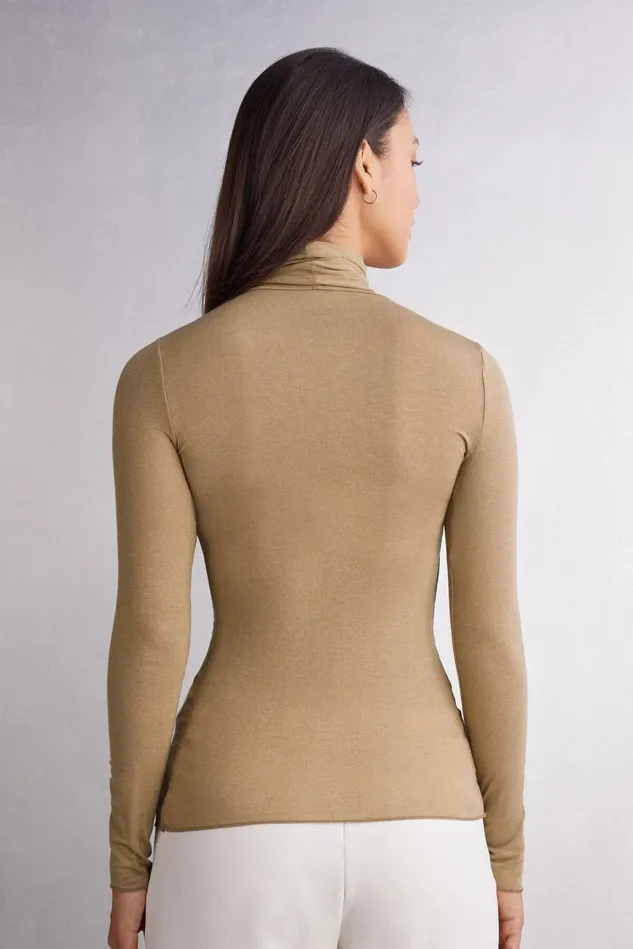 Intimissimi Long Sleeve Tops Women Modal Cashmere Ultralight HighNeck Top Brown 233i 8211 Toffee Brown