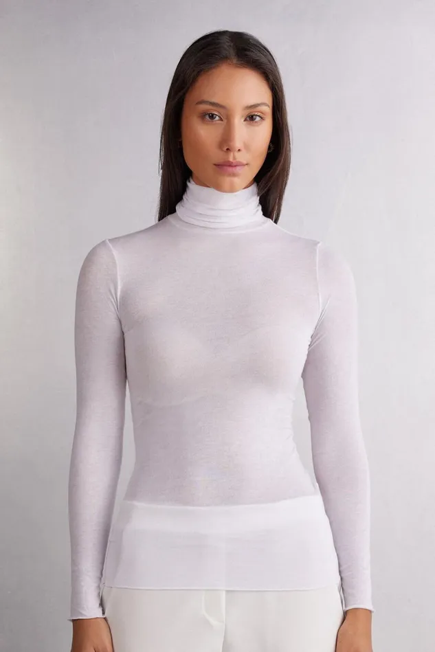 Intimissimi Long Sleeve Tops Women Modal Cashmere Ultralight HighNeck Top White 001 8211 White Intimissimi Long Sleeve Tops Women Modal Cashmere Ultralight HighNeck Top White 001 8211 White
