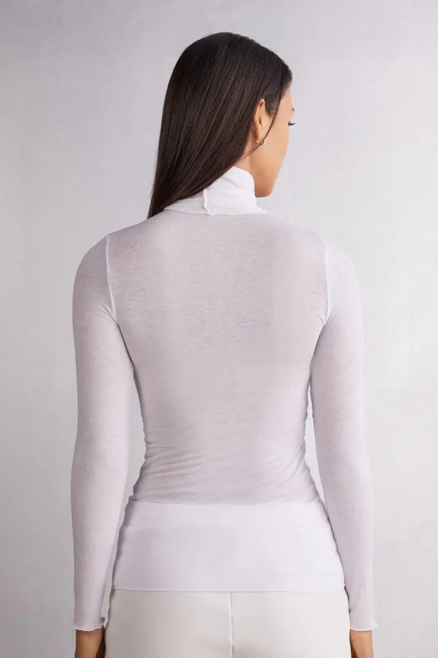 Intimissimi Long Sleeve Tops Women Modal Cashmere Ultralight HighNeck Top White 001 8211 White