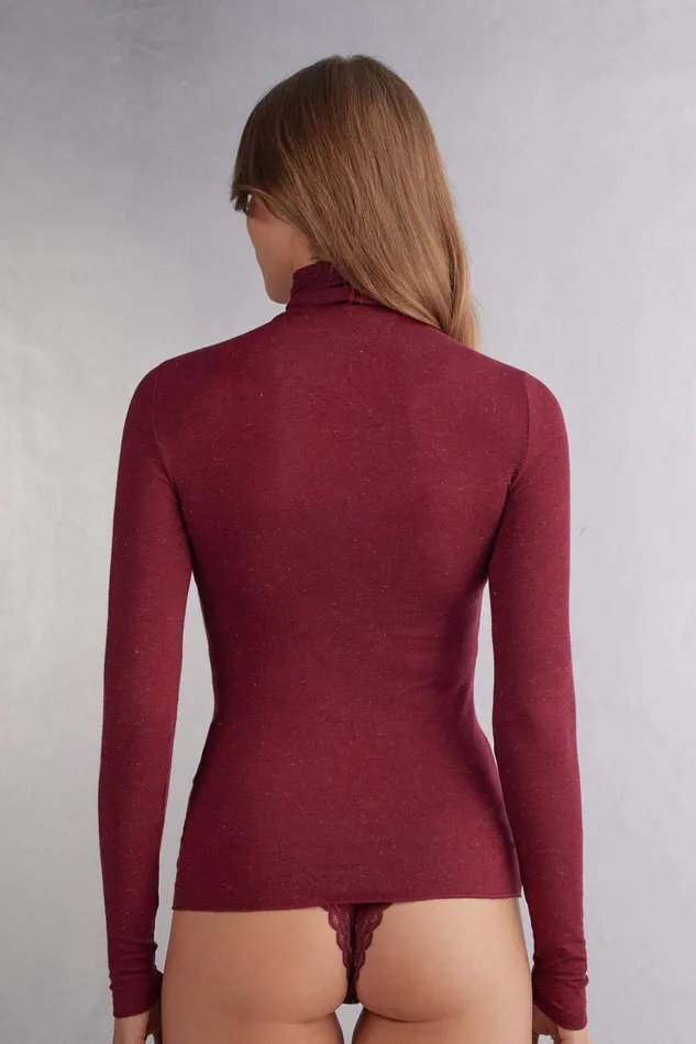 Intimissimi Long Sleeve Tops Women Turtleneck Top In Modal Light With Cashmere Lam Burgundy 786j 8211 Rosso Lamegrave