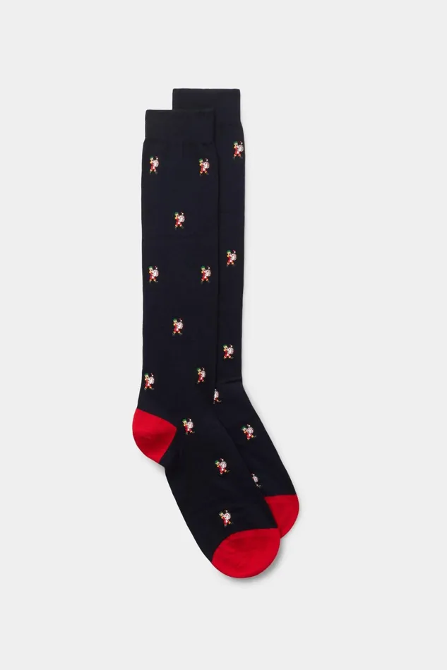 Intimissimi Long Socks Men Patterned Soft Cotton Knee Socks Blue 729j 8211 Blu Scuro Stampa Schiaccianoci