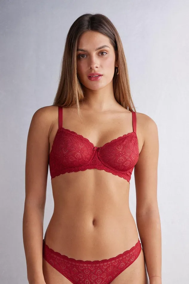 Intimissimi NonPadded Women Daniela Balconette Bra In Lace Red 1473 8211 Rosso