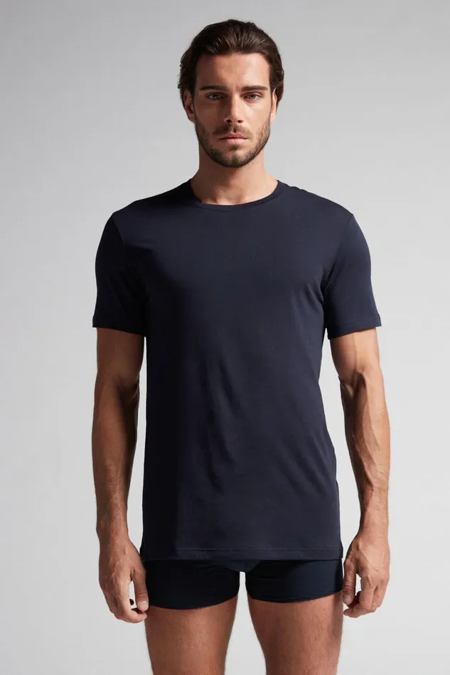 Intimissimi Pajama Separates Men Superior Cotton TShirt 800 8211 Blu Notte