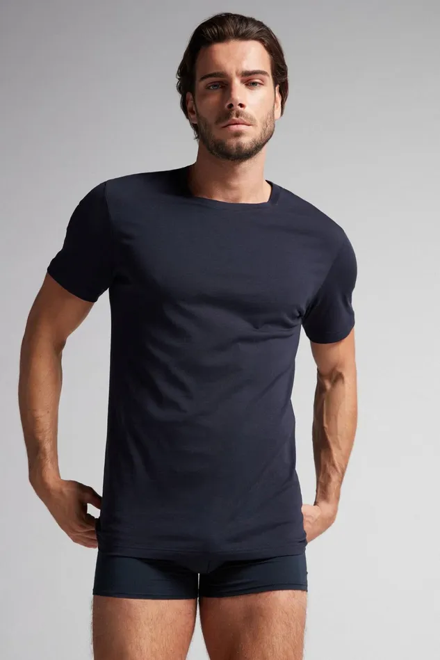 Intimissimi Pajama Separates Men Superior Cotton TShirt 800 8211 Blu Notte