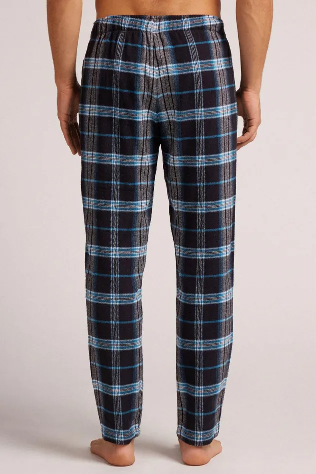 Intimissimi Pants Men Black And Light Blue Check Print Brushed Cotton Cloth Pants Black 737j 8211 Check Nero Celeste