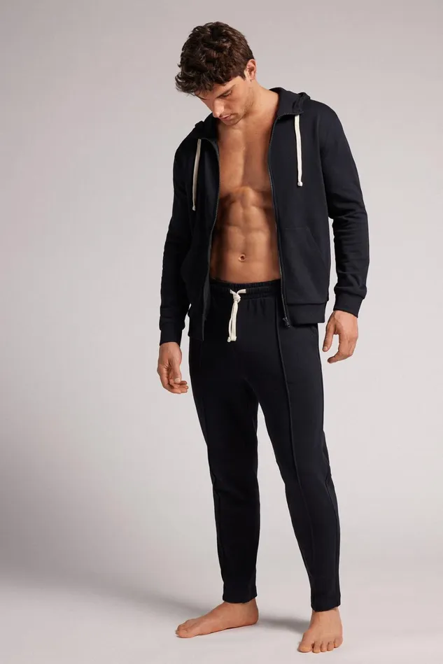Intimissimi Pants Men Full Length Cotton Sweatpants With Rib Black 019 8211 Black