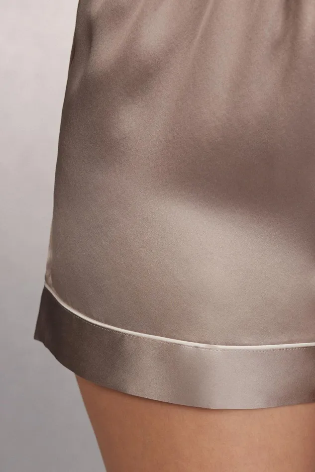 Intimissimi Short Pajamas Women Silk Shorts With Contrast Trim Natural 651i 8211 Powder Beige