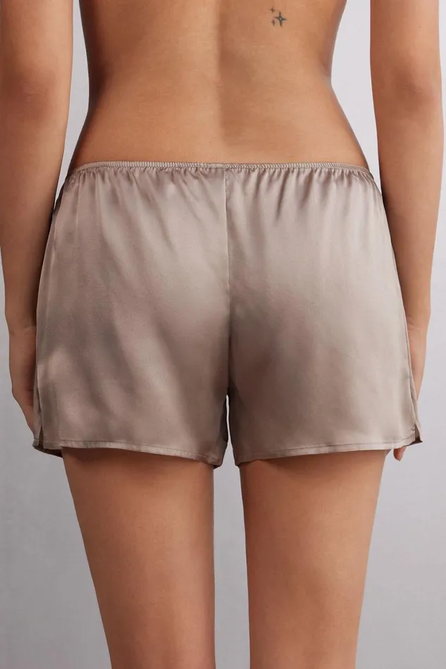 Intimissimi Short Pajamas Women Smooth SilkSatin Shorts Natural 651i 8211 Powder Beige