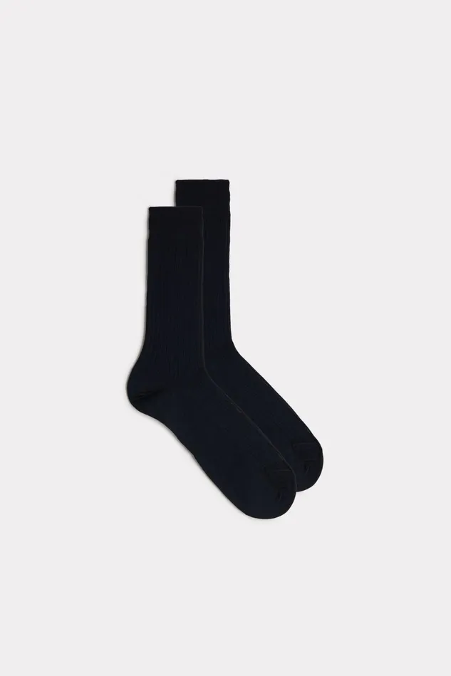 Intimissimi Short Socks Men Short Ribbed Egyptian Cotton Socks Blue 016 8211 Blue
