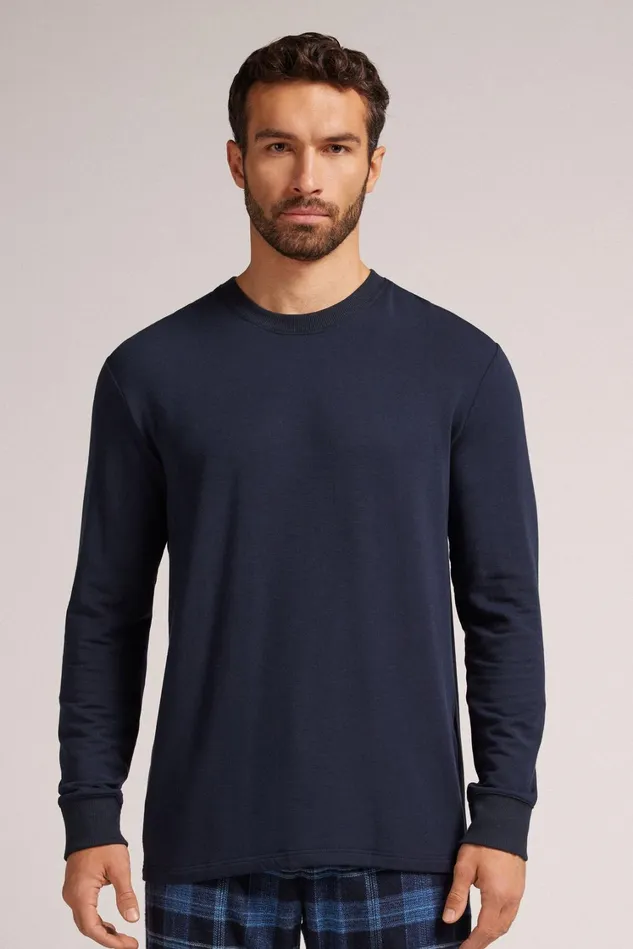 Intimissimi Sweatshirts Men Long Sleeve Top In Modal Fleece Blue 800 8211 Blu Notte