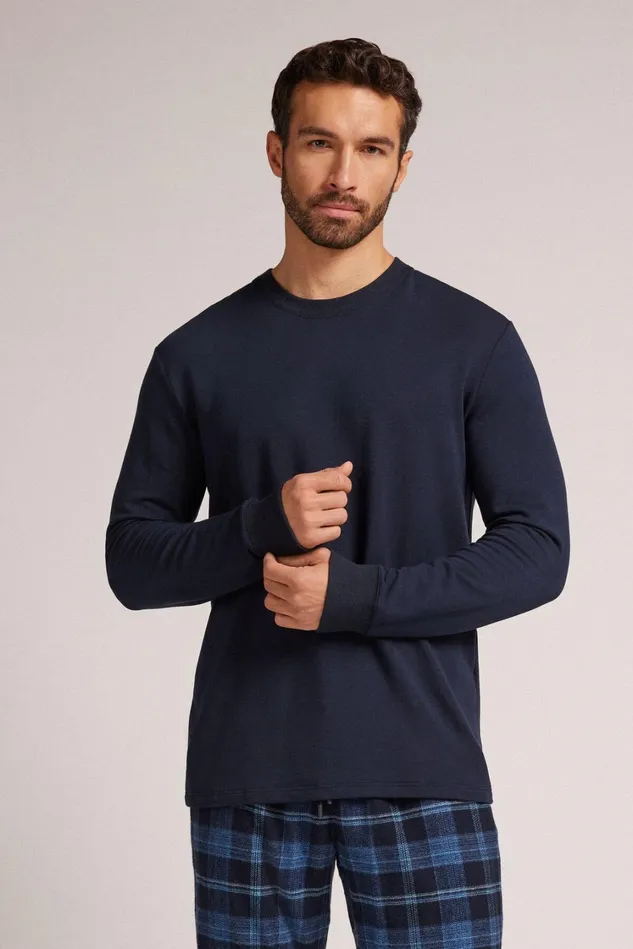 Intimissimi Sweatshirts Men Long Sleeve Top In Modal Fleece Blue 800 8211 Blu Notte