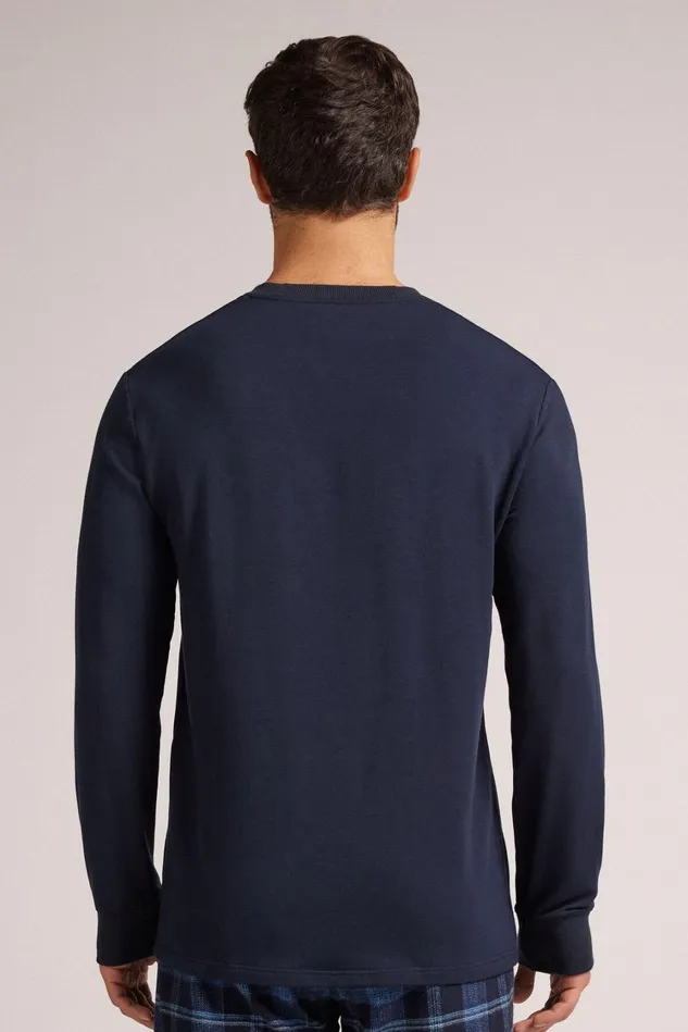 Intimissimi Sweatshirts Men Long Sleeve Top In Modal Fleece Blue 800 8211 Blu Notte