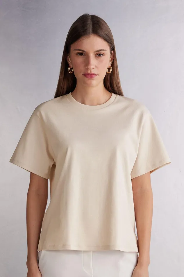 Intimissimi TShirt Women Short Sleeve Top In Cotton White 659j 8211 Bianco Polvere