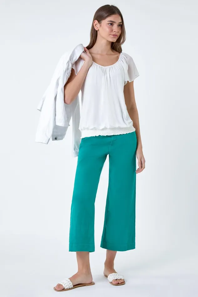 Ivory Chiffon Sleeve Stretch Jersey Top Women Roman Tops