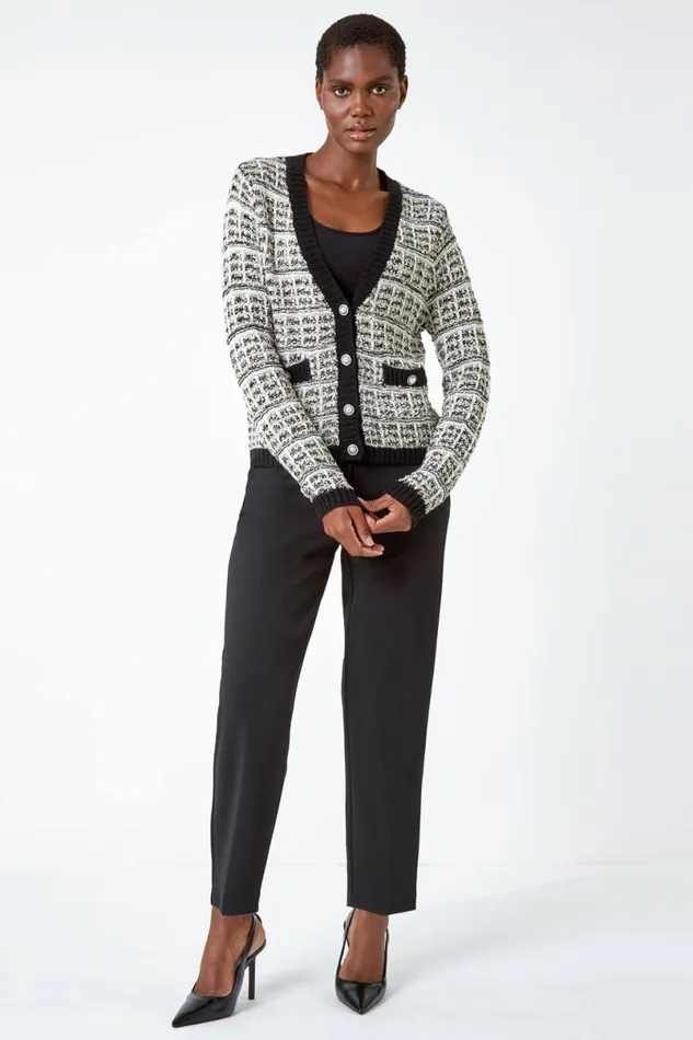 Ivory Cotton Blend Boucle Button Cardigan Women Roman Knitwear