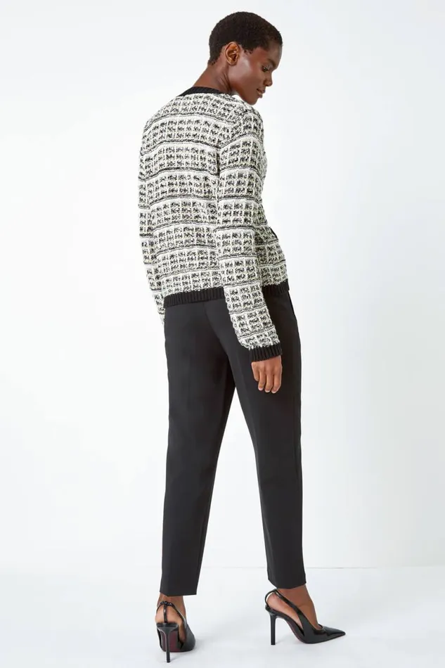 Ivory Cotton Blend Boucle Button Cardigan Women Roman Knitwear