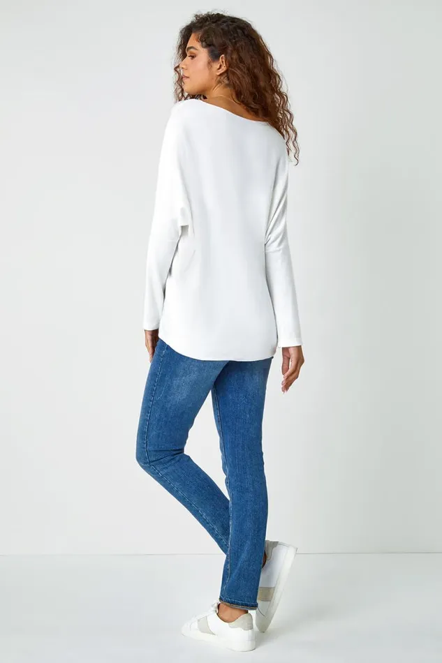 Ivory Embellished Snowflake Stretch Top Women Roman Tops