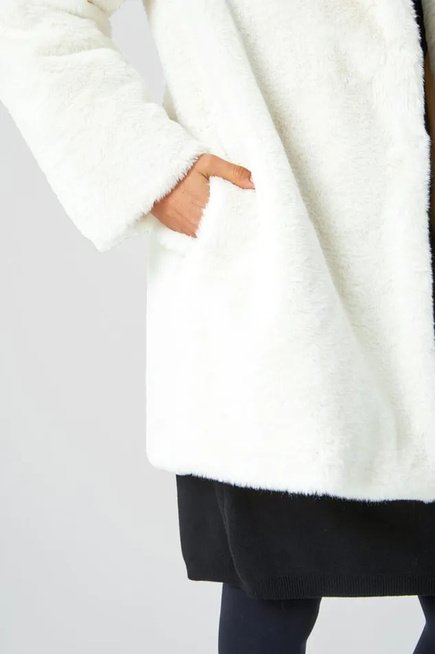 Ivory Faux Fur Longline Coat Women Roman Coats