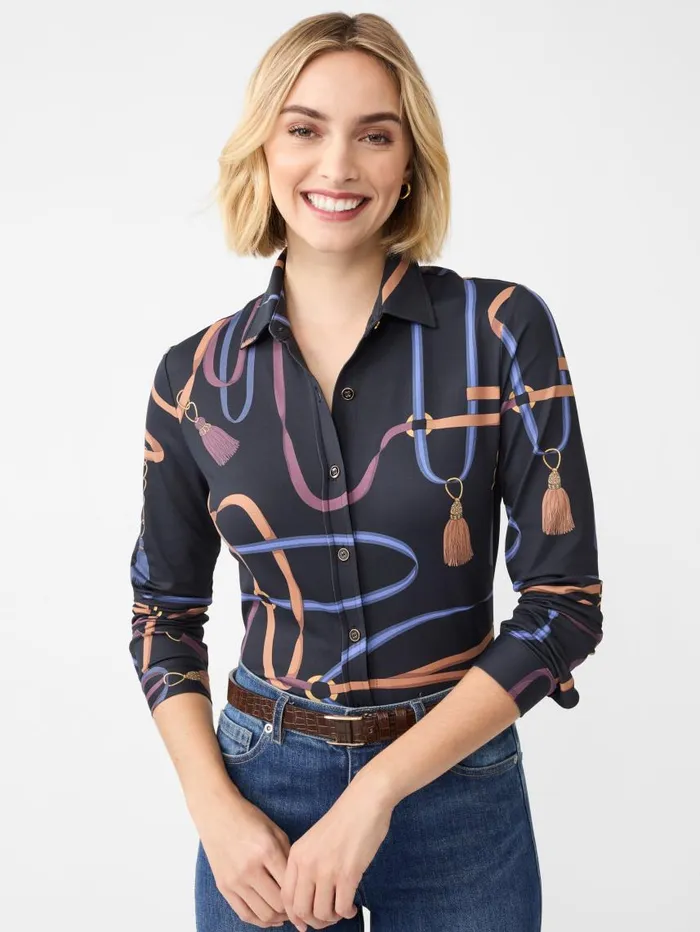 JMcLaughlin Betty Shirt In Fringe Fete Blackbluepurple Women Shirts and Tops