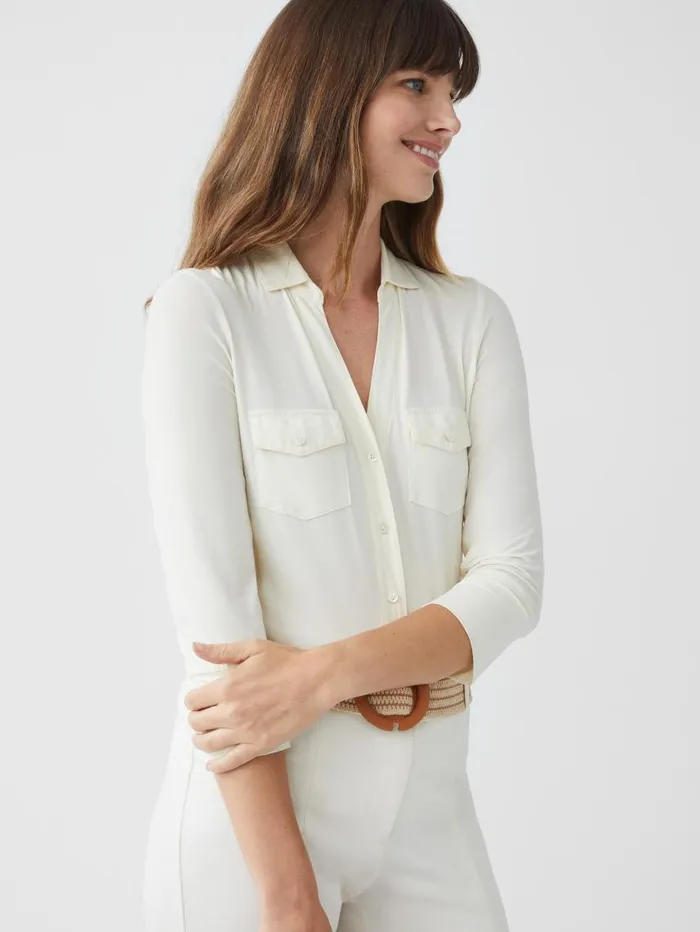 JMcLaughlin Brynn Lyford Jersey Shirt Off White Women Shirts and Tops
