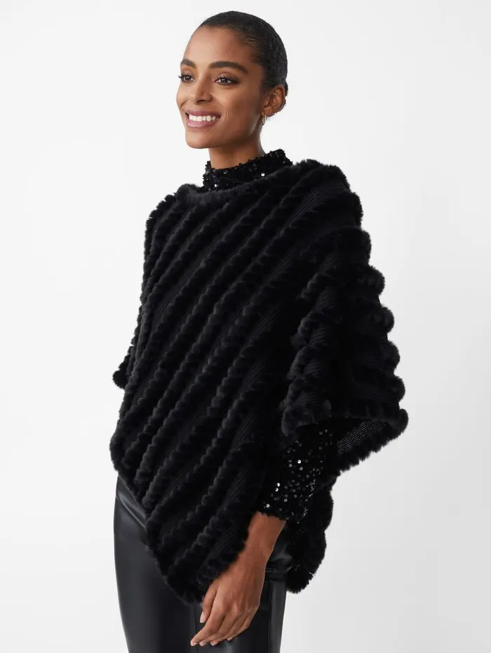 JMcLaughlin Cortina Faux Fur Poncho Black Women Jackets and Outerwear