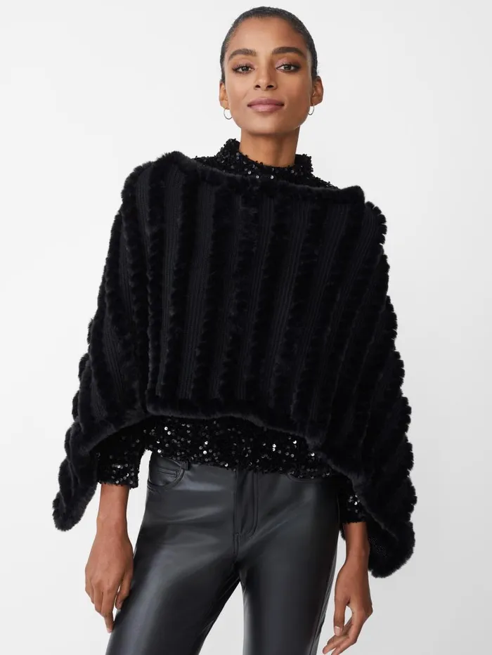 JMcLaughlin Cortina Faux Fur Poncho Black Women Jackets and Outerwear JMcLaughlin Cortina Faux Fur Poncho Black Women Jackets and Outerwear