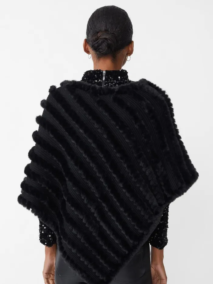 JMcLaughlin Cortina Faux Fur Poncho Black Women Jackets and Outerwear JMcLaughlin Cortina Faux Fur Poncho Black Women Jackets and Outerwear