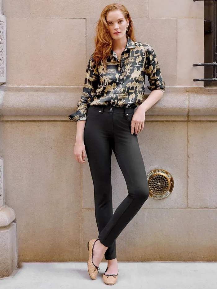 JMcLaughlin Denver Silk Blend Shirt In Desert Toile Blacksand Women Shirts and Tops JMcLaughlin Denver Silk Blend Shirt In Desert Toile Blacksand Women Shirts and Tops