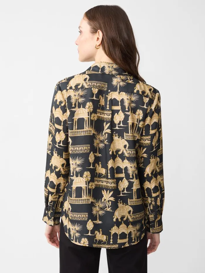 JMcLaughlin Denver Silk Blend Shirt In Desert Toile Blacksand Women Shirts and Tops JMcLaughlin Denver Silk Blend Shirt In Desert Toile Blacksand Women Shirts and Tops