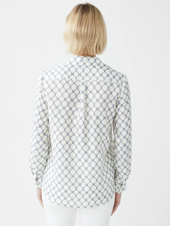 JMcLaughlin Denver Silk Blend Shirt In Sussex Interlock Off Whiteblue Women Shirts and Tops JMcLaughlin Denver Silk Blend Shirt In Sussex Interlock Off Whiteblue Women Shirts and Tops