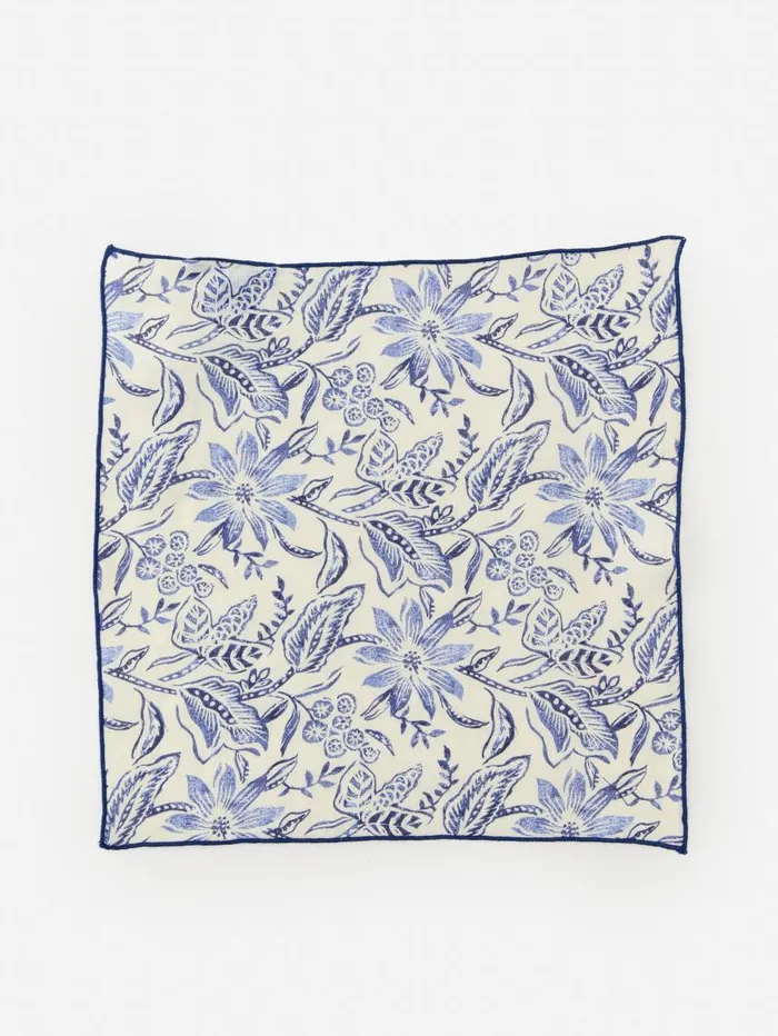 JMcLaughlin Linen Pocket Square In Indigo Flora Off Whitenavy Men Pocket Squares JMcLaughlin Linen Pocket Square In Indigo Flora Off Whitenavy Men Pocket Squares