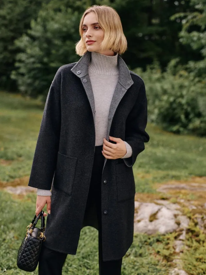 JMcLaughlin Lyons Reversible Wool Coat Dark Charcoalgray Women Jackets and Outerwear JMcLaughlin Lyons Reversible Wool Coat Dark Charcoalgray Women Jackets and Outerwear