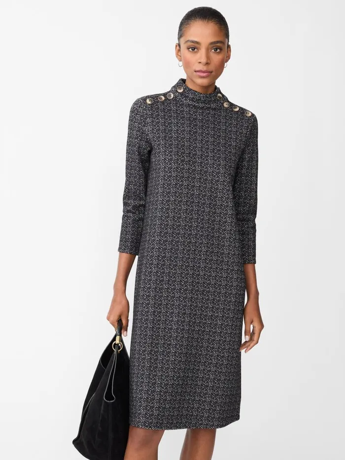 JMcLaughlin Mare Dress In Mini Raffia Jacquard Blackoff White Women Dresses JMcLaughlin Mare Dress In Mini Raffia Jacquard Blackoff White Women Dresses