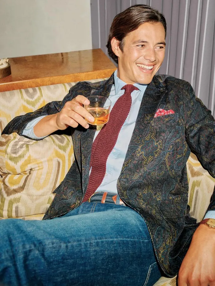 JMcLaughlin McCown Sport Coat In Paisley Bluebrownyellowred Men Jackets and Outerwear