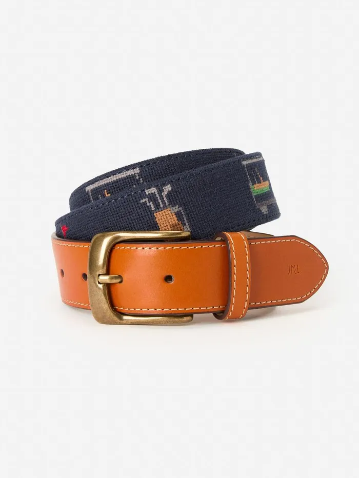 JMcLaughlin Needlepoint Belt In Golf Navy Men Belts