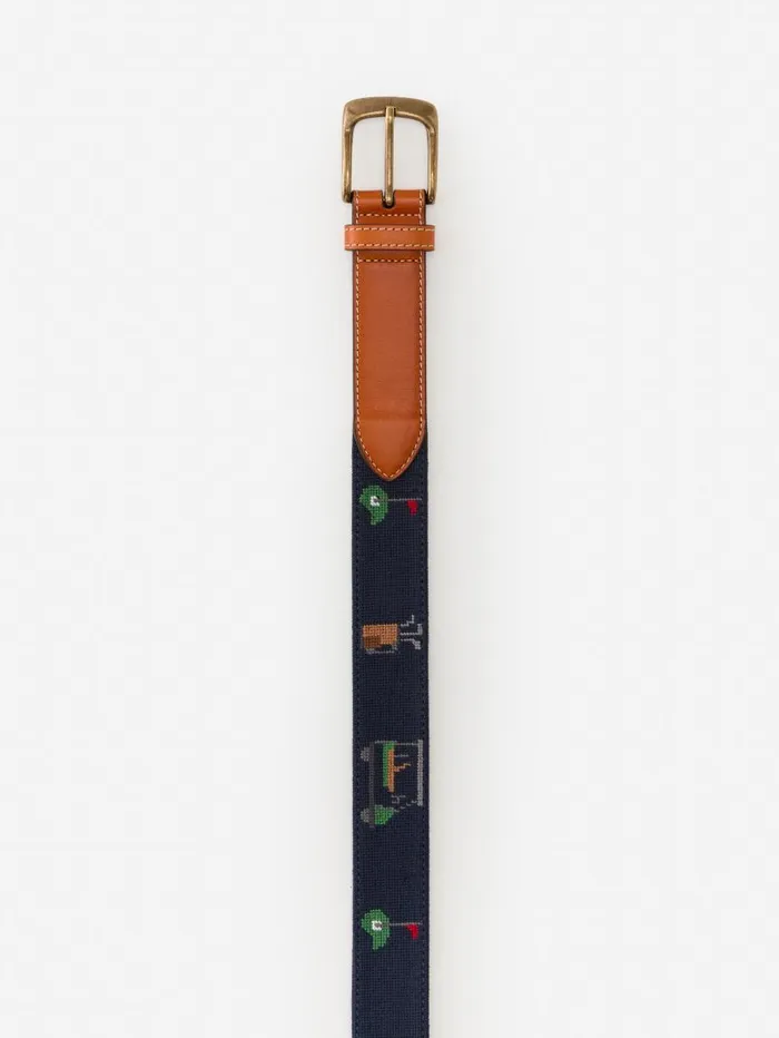 JMcLaughlin Needlepoint Belt In Golf Navy Men Belts JMcLaughlin Needlepoint Belt In Golf Navy Men Belts