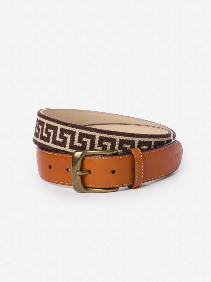 JMcLaughlin Needlepoint Belt In Greek Key Dark Brownbrown Men Belts