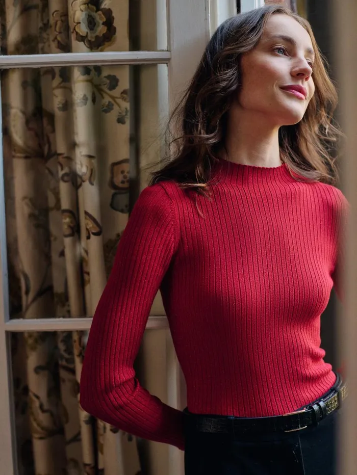 JMcLaughlin Sylvana Metallic Sweater Rouge Women Sweaters