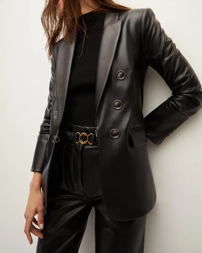 Jackets and Outerwear ShopJackets Veronica Beard Beacon Vegan Leather Dickey Jacket Black