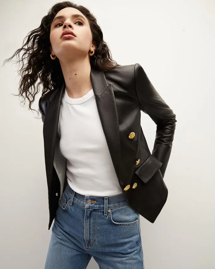 Jackets and Outerwear ShopJackets Veronica Beard Cooke Leather Dickey Jacket Black