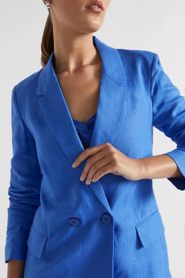 Jackets and Vests Woman Seed Heritage Linen Double Breasted Blazer Deep Ocean