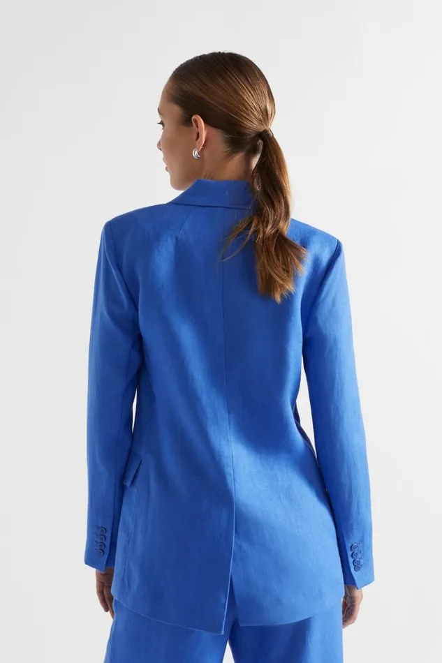 Jackets and Vests Woman Seed Heritage Linen Double Breasted Blazer Deep Ocean