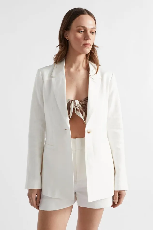 Jackets and Vests Woman Seed Heritage Linen Structured Blazer Cloud Cream