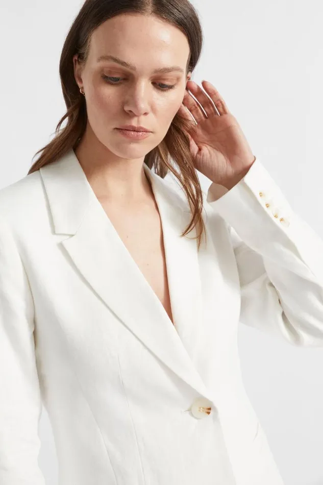 Jackets and Vests Woman Seed Heritage Linen Structured Blazer Cloud Cream