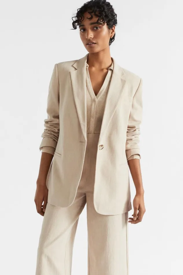 Jackets and Vests Woman Seed Heritage Textured Relaxed Blazer Cool Sand