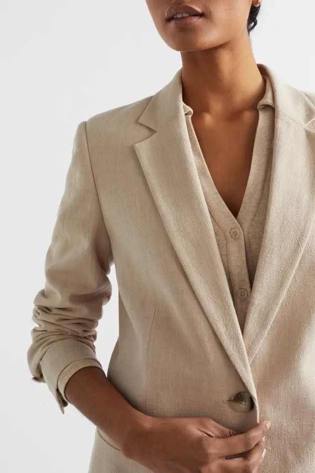 Jackets and Vests Woman Seed Heritage Textured Relaxed Blazer Cool Sand