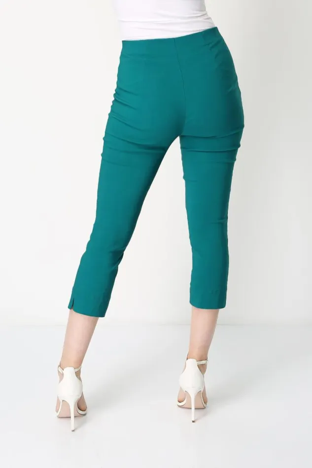Jade Green Elastic Waist Stretch Cropped Trousers Women Roman Trousers