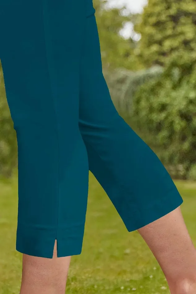 Jade Green Elastic Waist Stretch Cropped Trousers Women Roman Trousers