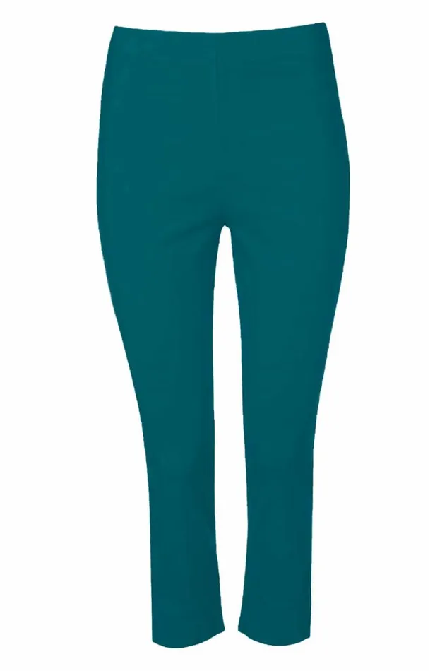 Jade Green Elastic Waist Stretch Cropped Trousers Women Roman Trousers