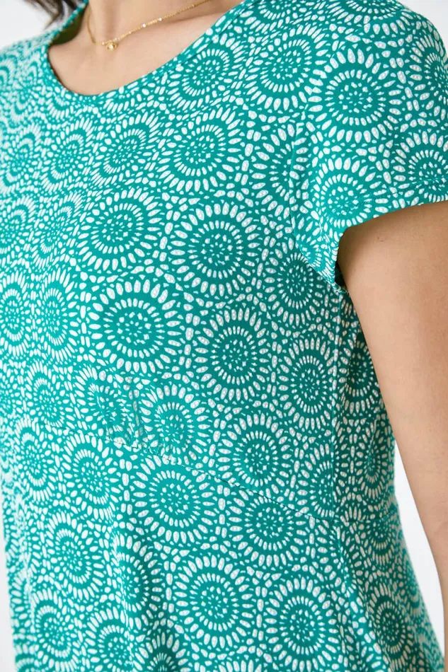 Jade Mosaic Puff Print Gathered Dress Women Roman Dresses